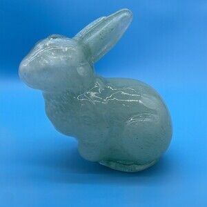 Art Glass Bunny. Mint Green And Clear. Very Cute. Nice Heavy Adorable .  7"